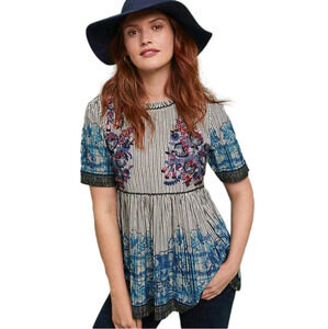 Anthropologie Bhanuni by Jyoti Plumier Blouse Beaded Boho Babydoll Top MEDIUM
